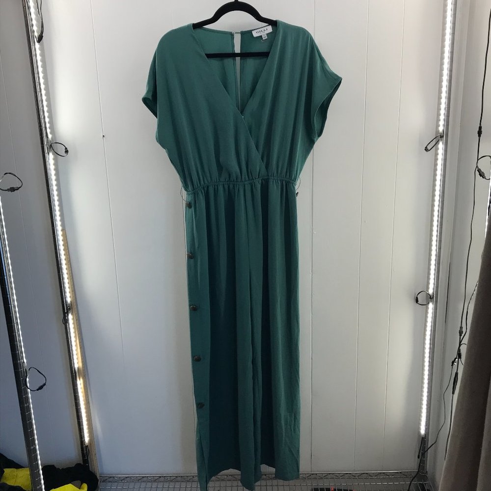 Gilli green wrap bodice jumpsuit with side button details size L